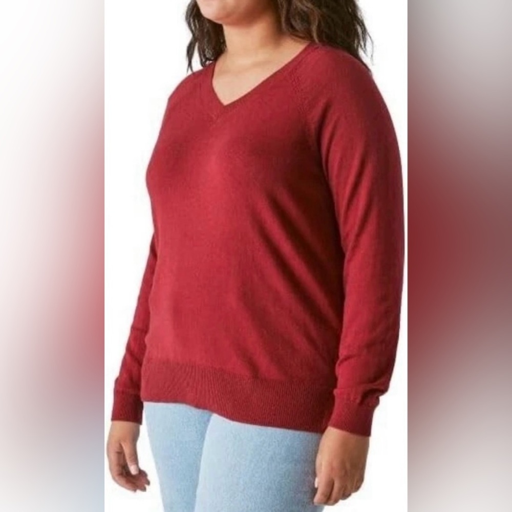 Lucky Brand Long Sleeves V Neck Sweater Size XXL Pomegranate Color New - Picture 2 of 11
